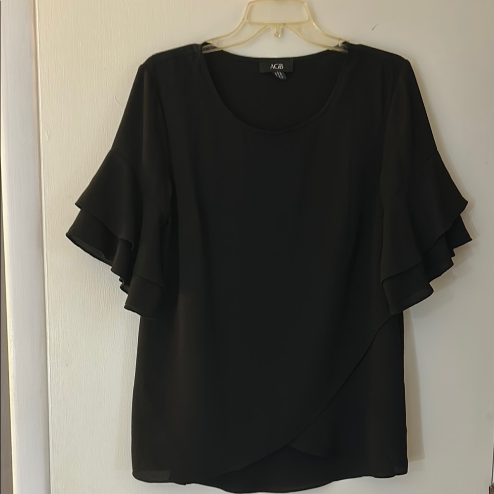 AGB Black Ruffled Flutter Sleeve Blouse